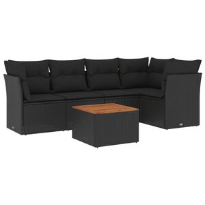 vidaXL 6 Piece Garden Sofa Set with Cushions Black Poly Rattan