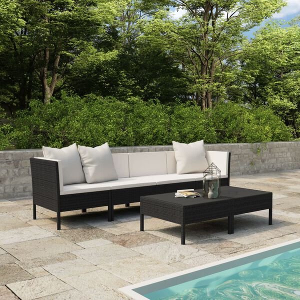 vidaXL 6 Piece Garden Lounge Set with Cushions Poly Rattan Black