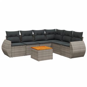 vidaXL 7 Piece Garden Sofa Set with Cushions Grey Poly Rattan