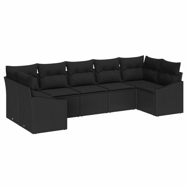 vidaXL Garden Sofa Set with Storage 7 pcs Black Poly Rattan