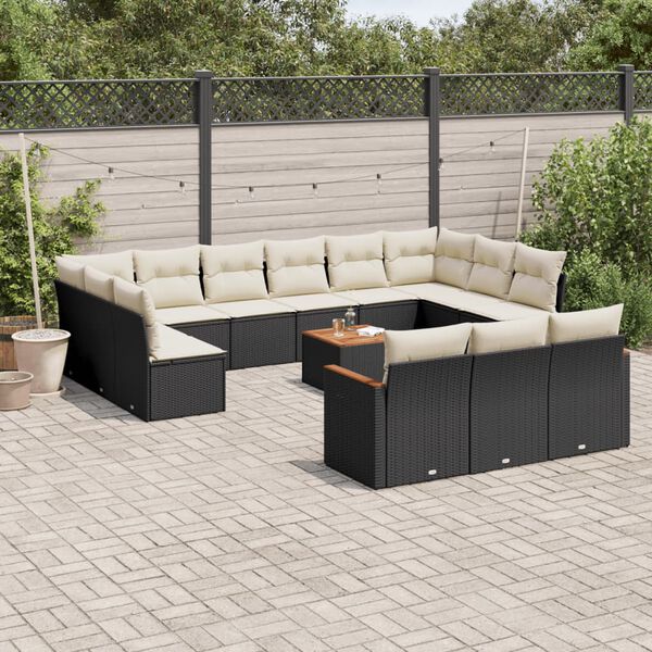 vidaXL 14 Piece Garden Sofa Set with Cushions Black Poly Rattan