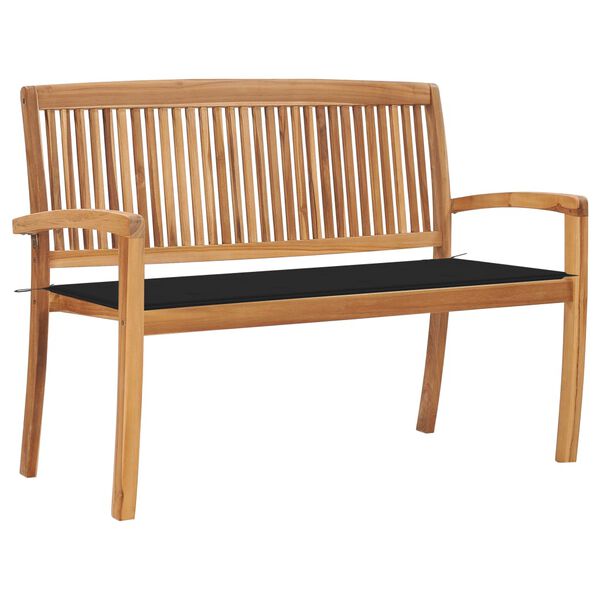 vidaXL Stacking Garden Bench with Cushion 128.5 cm Solid Teak Wood