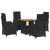 vidaXL 5 Piece Garden Dining Set with Cushions Black Poly Rattan