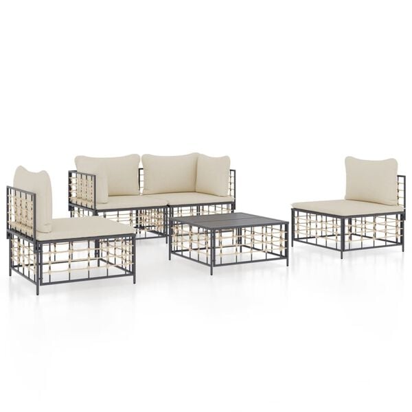 vidaXL 5 Piece Garden Lounge Set with Cushions Anthracite Poly Rattan