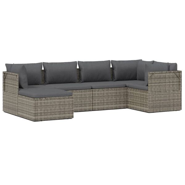 vidaXL 6 Piece Garden Lounge Set with Cushions Grey Poly Rattan