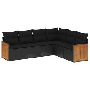 vidaXL 6 Piece Garden Sofa Set with Cushions Black Poly Rattan