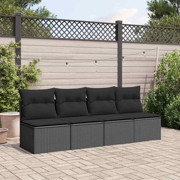 vidaXL Garden Sofa with Cushions 4-Seater Black Poly Rattan