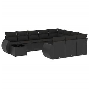 vidaXL 11 Piece Garden Sofa Set with Cushions Black Poly Rattan