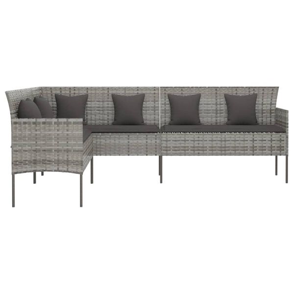vidaXL L-shaped Garden Sofa with Cushions Grey Poly Rattan