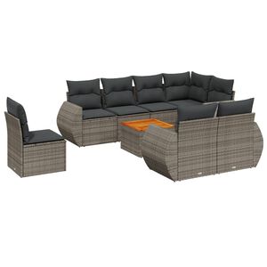 vidaXL 9 Piece Garden Sofa Set with Cushions Grey Poly Rattan