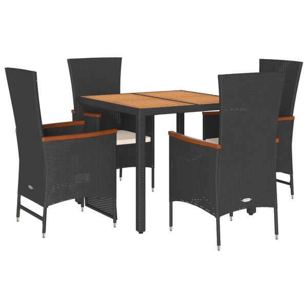 vidaXL 5 Piece Garden Dining Set with Cushions Black Poly Rattan
