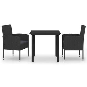 vidaXL 3 Piece Garden Dining Set Black