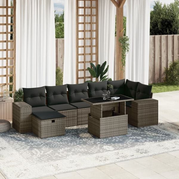 vidaXL 8 Piece Garden Sofa Set with Cushions Grey Poly Rattan