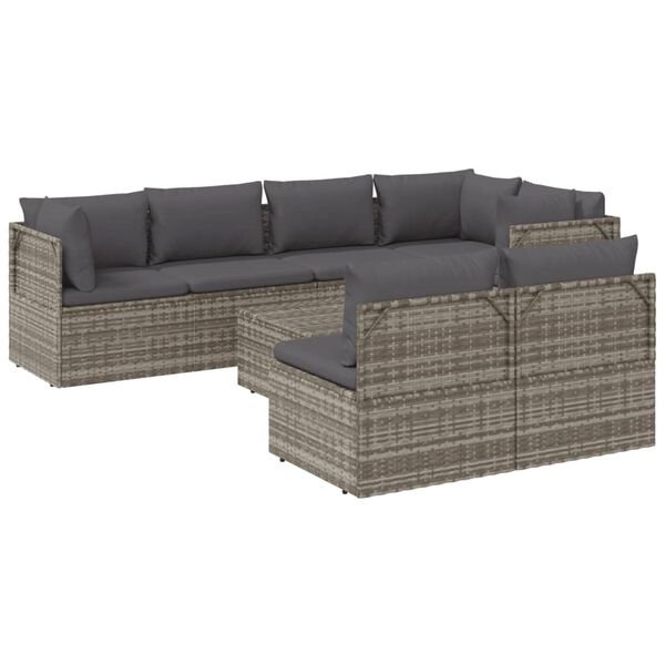 vidaXL 8 Piece Garden Lounge Set with Cushions Grey Poly Rattan