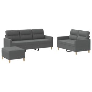vidaXL 3 Piece Sofa Set with Cushions Dark Grey Fabric