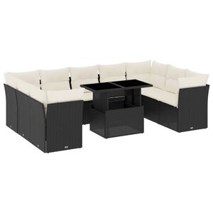 vidaXL 10 Piece Garden Sofa Set with Cushions Black Poly Rattan