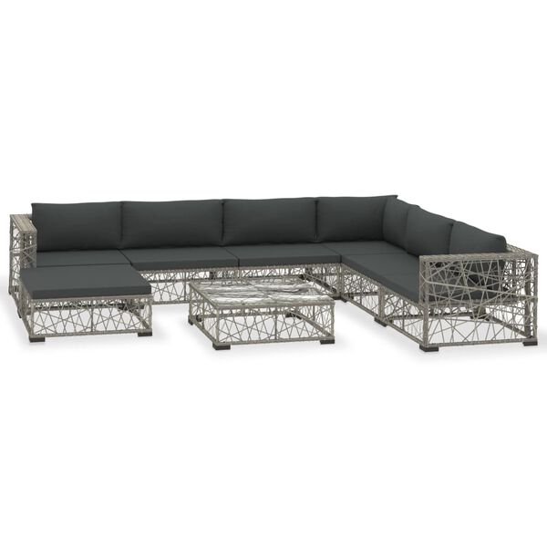 vidaXL 8 Piece Garden Lounge Set with Cushions Poly Rattan Grey