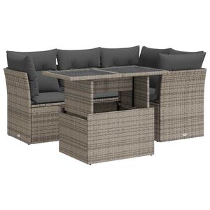 vidaXL 5 Piece Garden Sofa Set with Cushions Grey Poly Rattan