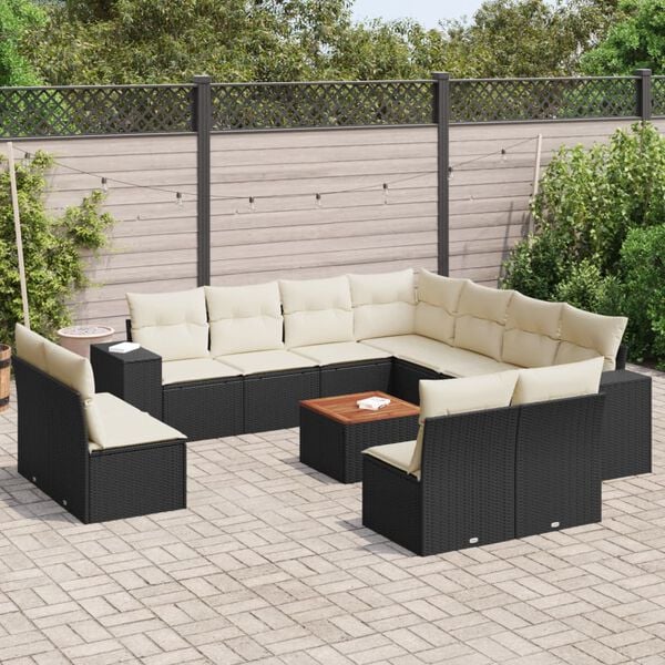 vidaXL 12 Piece Garden Sofa Set with Cushions Black Poly Rattan