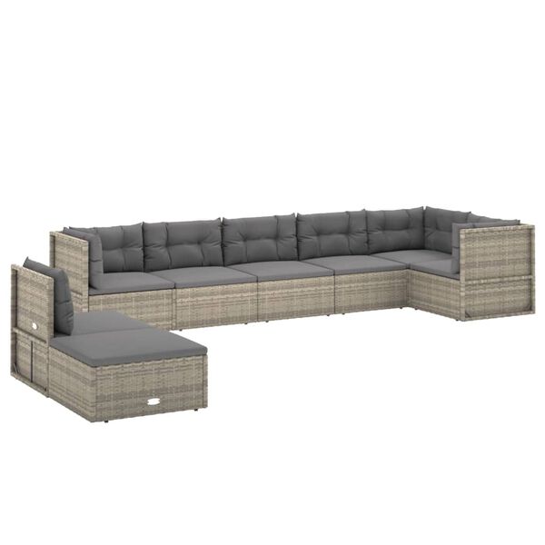vidaXL 8 Piece Garden Lounge Set with Cushions Grey Poly Rattan
