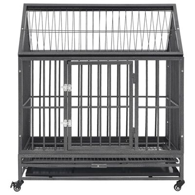 vidaXL Dog Cage with Wheels and Roof Steel 92x62x106 cm