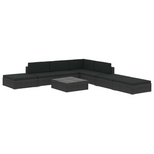 vidaXL 8 Piece Garden Lounge Set with Cushions Poly Rattan Black