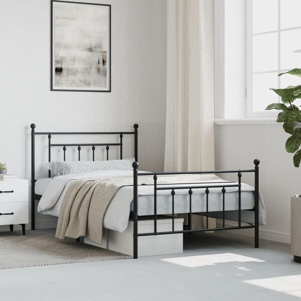 vidaXL Metal Bed Frame without Mattress with Footboard Black 107x203cm