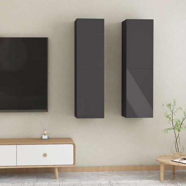 vidaXL TV Cabinets 2 pcs High Gloss Grey 30.5x30x110 cm Engineered Wood