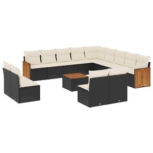 vidaXL 14 Piece Garden Sofa Set with Cushions Black Poly Rattan