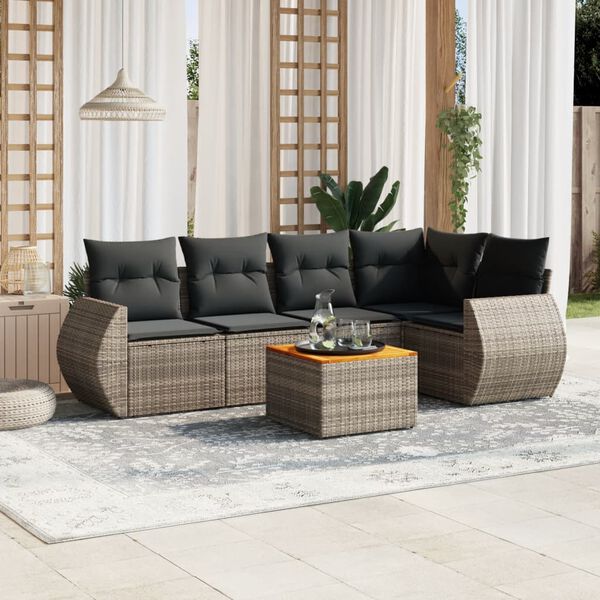 vidaXL 6 Piece Garden Sofa Set with Cushions Grey Poly Rattan