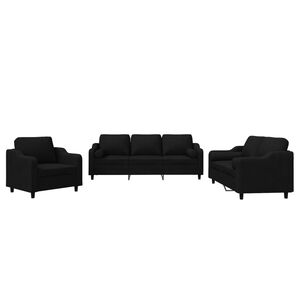 vidaXL 3 Piece Sofa Set with Pillows Black Fabric