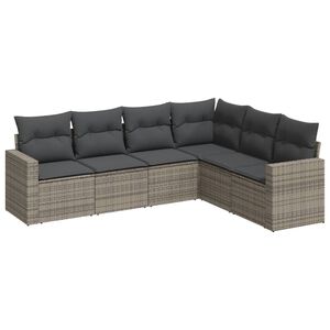 vidaXL 6 Piece Garden Sofa Set with Cushions Grey Poly Rattan