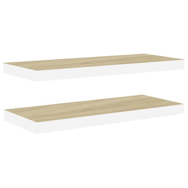 vidaXL Floating Wall Shelves 2 pcs Oak and White 60x23.5x3.8 cm MDF