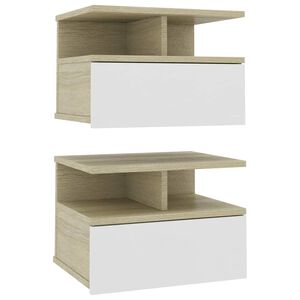 vidaXL Floating Nightstands 2pcs White Sonoma Oak 40x31x27cm Engineered Wood