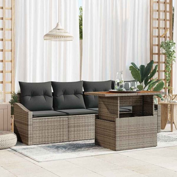 vidaXL Garden Sofa Set with Storage 5 pcs Grey Poly rattan