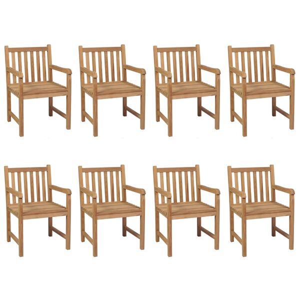 vidaXL Garden Chairs 8 pcs with Grey Cushions Solid Teak Wood