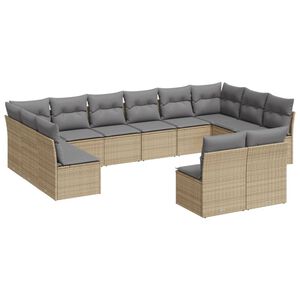 vidaXL 12 Piece Garden Sofa Set with Cushions Beige Poly Rattan