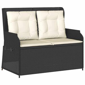 vidaXL Reclining Garden Bench with Cushions Black Poly Rattan