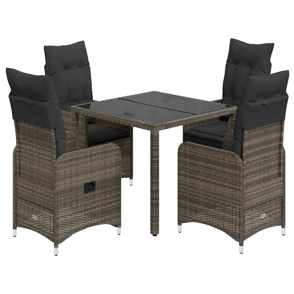vidaXL 5 Piece Garden Bistro Set with Cushions Grey Poly Rattan