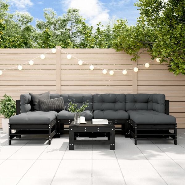 vidaXL 7 Piece Garden Lounge Set with Cushions Black Solid Wood