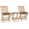 vidaXL 3 Piece Folding Outdoor Dining Set with Cushion Solid Teak Wood
