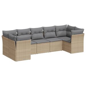 vidaXL 7 Piece Garden Sofa Set with Cushions Beige Poly Rattan