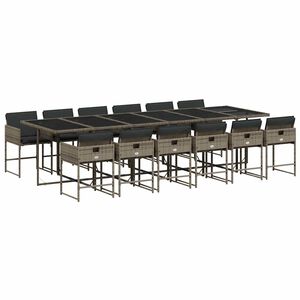 vidaXL 13 Piece Garden Dining Set with Cushions Grey Poly Rattan