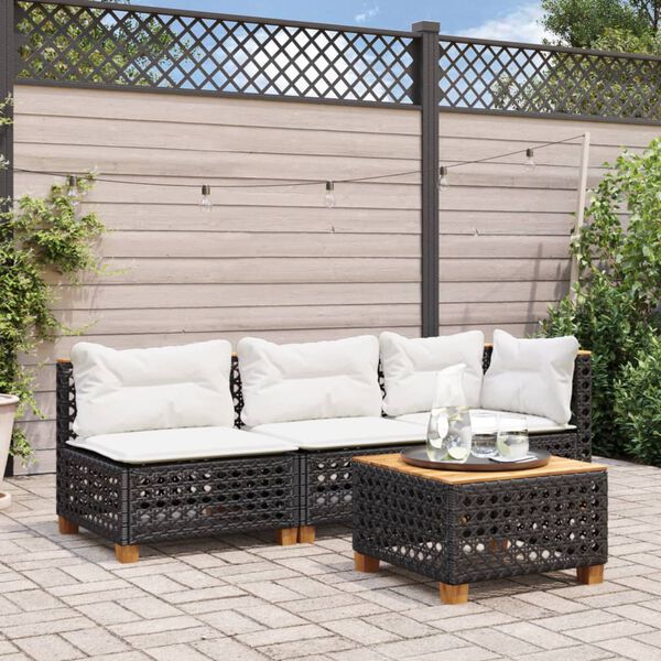 vidaXL Garden Sofa with Cushions 3-Seater Black Poly Rattan