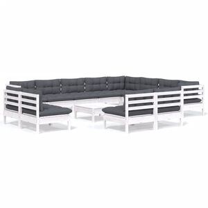 vidaXL 13 Piece Garden Lounge Set with Cushions White Solid Pinewood