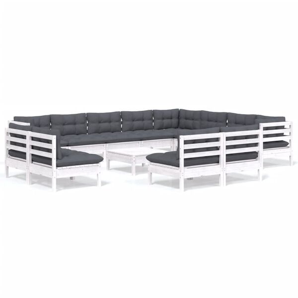 vidaXL 13 Piece Garden Lounge Set with Cushions White Solid Pinewood