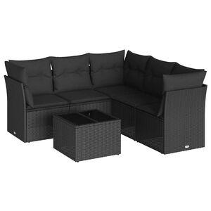 vidaXL 6 Piece Garden Sofa Set with Cushions Black Poly Rattan