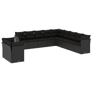 vidaXL 12 Piece Garden Sofa Set with Cushions Black Poly Rattan