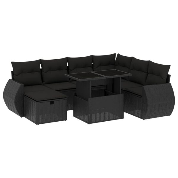 vidaXL 8 Piece Garden Sofa Set with Cushions Black Poly Rattan