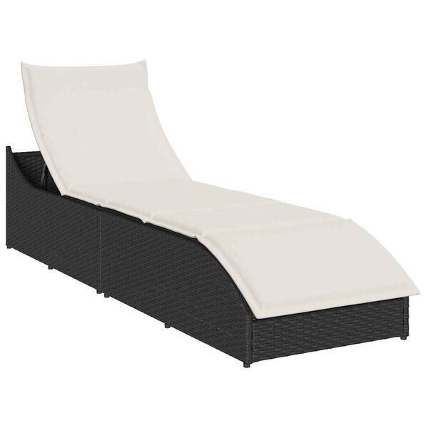vidaXL Folding Sun Lounger with Cushion and Storage Black Poly Rattan